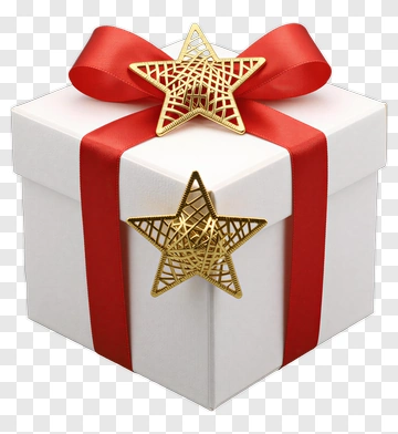 Gift Box With Red Ribbon And Gold Star Decoration PNG
