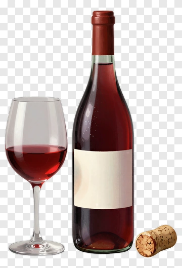 Red Wine Bottle With Glass And Cork PNG