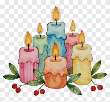 Colorful Candles With Green Leaves PNG