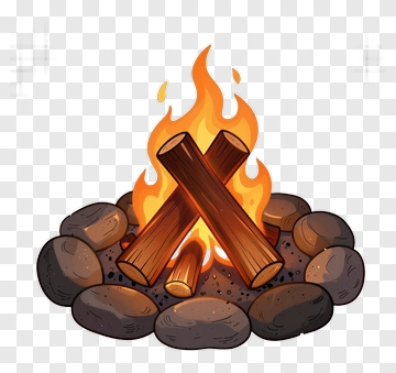 Campfire With Burning Logs And Stones PNG