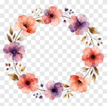 Floral Wreath With Watercolor Flowers PNG