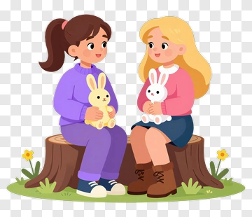 Happy Girls Holding Bunny Toys PNG