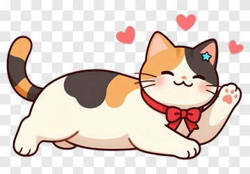 Cartoon Cat With A Bow Tie And Hearts PNG
