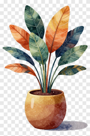 Colorful Potted Plant With Leaves PNG
