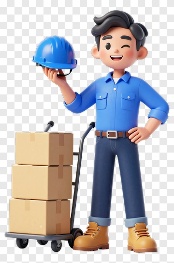 3D Delivery Worker Holding A Safety Helmet PNG