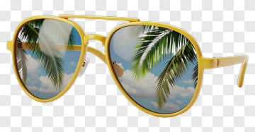 Yellow Sunglasses With Palm Tree Reflection PNG