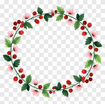 Floral Wreath With Berries And Leaves PNG