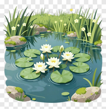 Lily Pond With White Water Lilies And Green Leaves PNG