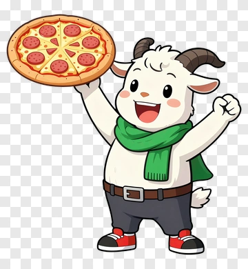 Cartoon Goat Holding A Pizza PNG