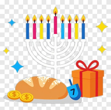 Hanukkah Menorah With Gifts And Traditional Foods PNG