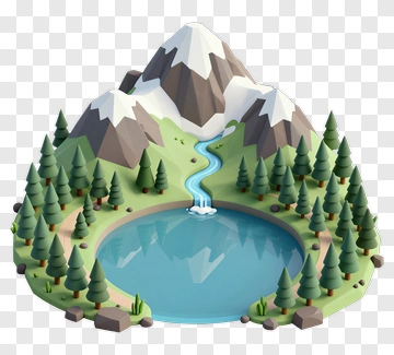 3D Mountain Landscape With Lake And Trees PNG