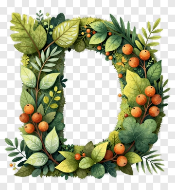 Floral Letter D With Leaves And Berries PNG