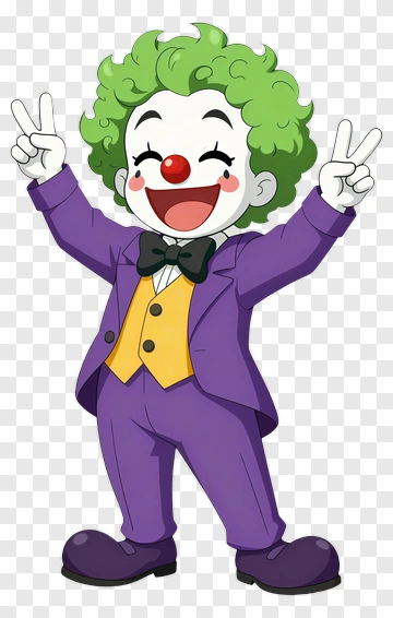 Cartoon Clown With Green Hair And Purple Suit PNG