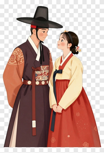 Couple In Traditional Korean Hanbok PNG