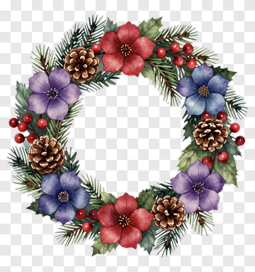 Colorful Floral Wreath With Pine Cones PNG