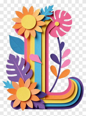 Colorful Paper Letter L With Flowers PNG