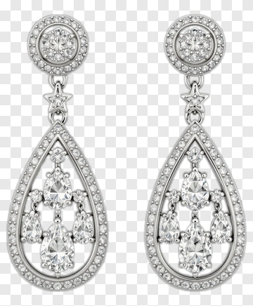 Elegant Silver Teardrop Earrings With Diamonds PNG