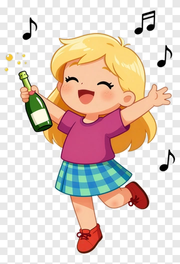 Happy Cartoon Girl Holding A Champagne Bottle PNG