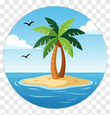 Tropical Island With Palm Trees And Birds PNG