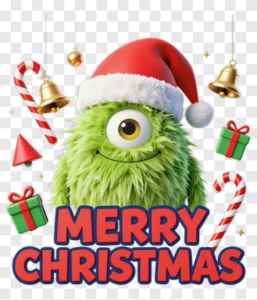 Cartoon Monster Wearing A Santa Hat For Christmas PNG