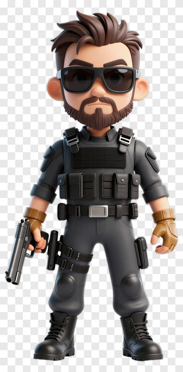 3D Armed Security Officer PNG