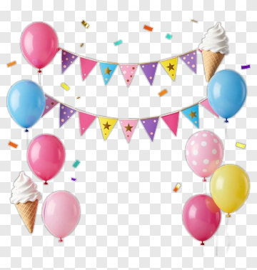 Colorful Party Decoration With Balloons And Banners PNG