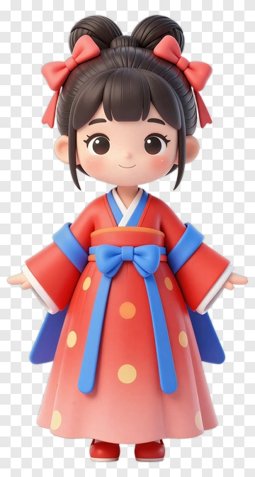 3D Girl In Traditional Hanbok Dress PNG