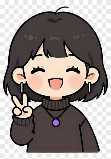Cartoon Girl Smiling And Making A Peace Sign PNG