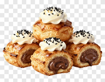Chocolate Pastry Rolls With Cream Topping PNG