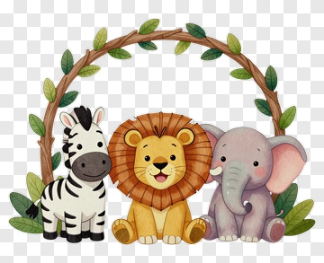 Cartoon Zoo Animals Under A Leafy Arch PNG