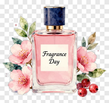 Fragrance Day Perfume Bottle With Flowers PNG