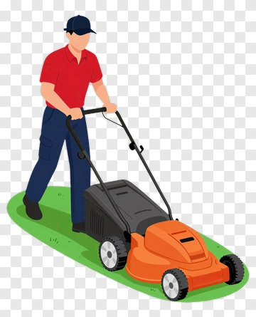 Man Mowing Lawn With A Lawn Mower PNG