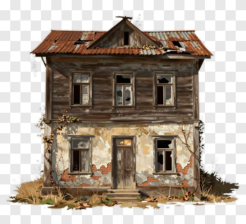 Abandoned House With Weathered Exterior PNG