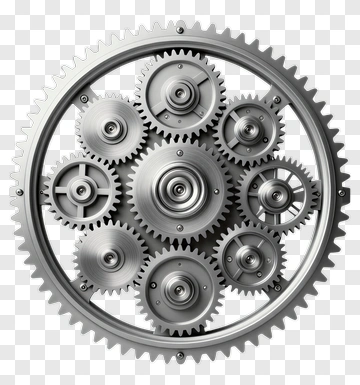 Metal Gear Mechanism With Interlocking Cogs PNG