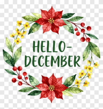Hello December Floral Wreath PNG