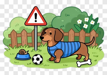 Cartoon Dog In A Garden With A Warning Sign PNG