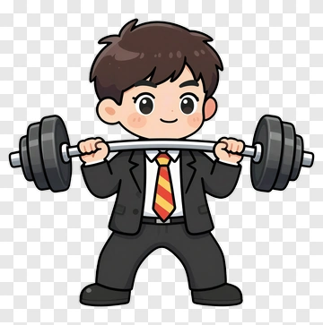 Cartoon Businessman Lifting Weights PNG