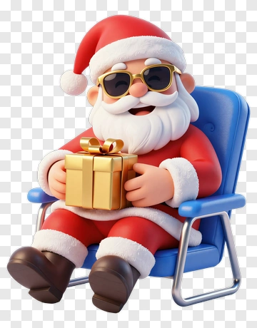 Cartoon Santa Claus Sitting In A Chair Holding A Gift PNG