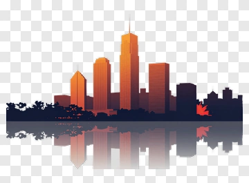 City Skyline Silhouette At Sunset PNG