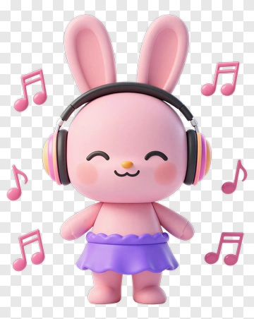 Cartoon Bunny Listening To Music PNG