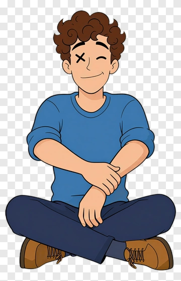 Cartoon Boy Sitting Cross-Legged PNG