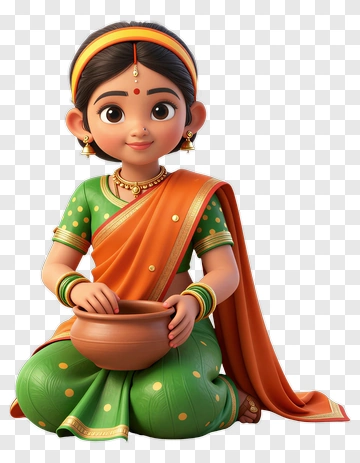 Cartoon Girl Holding A Clay Pot PNG