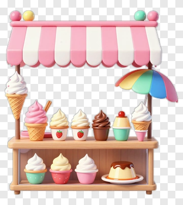 Ice Cream Stand With Various Desserts PNG