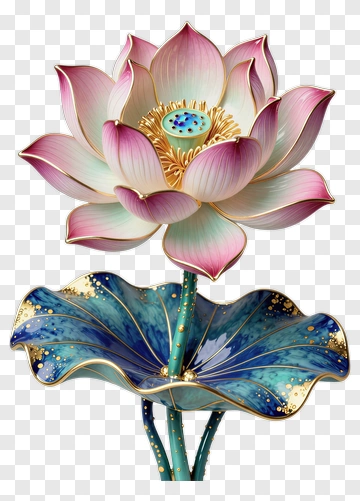 Colorful Lotus Flower With Blue Leaves PNG