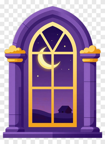 Cartoon Window With Night Sky And Moon PNG