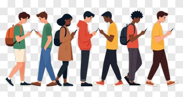 Group Of People Using Smartphones While Walking PNG