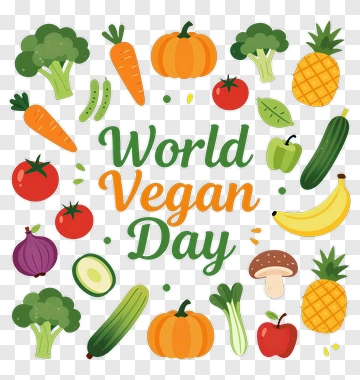 World Vegan Day With Colorful Vegetables And Fruits PNG
