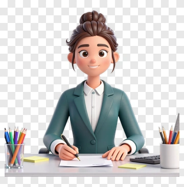 3D Businesswoman Writing At Desk PNG
