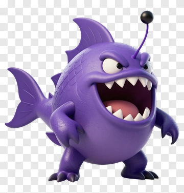 Cartoon Purple Fish Character PNG