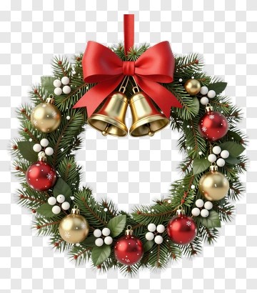 Christmas Wreath With Bells And Ornaments PNG